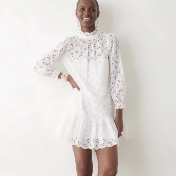 J. Crew Dresses & Skirts - J Crew Eyelet Shift Dress Sz S Reimagined Cotton White Long Sleeve Feminine